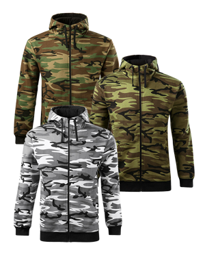 CAMO ZIPPER, maskáčová mikina s kapucí
