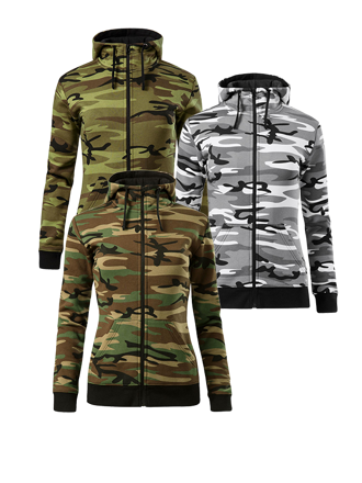 CAMO ZIPPER, dámská maskáčová mikina s kapucí