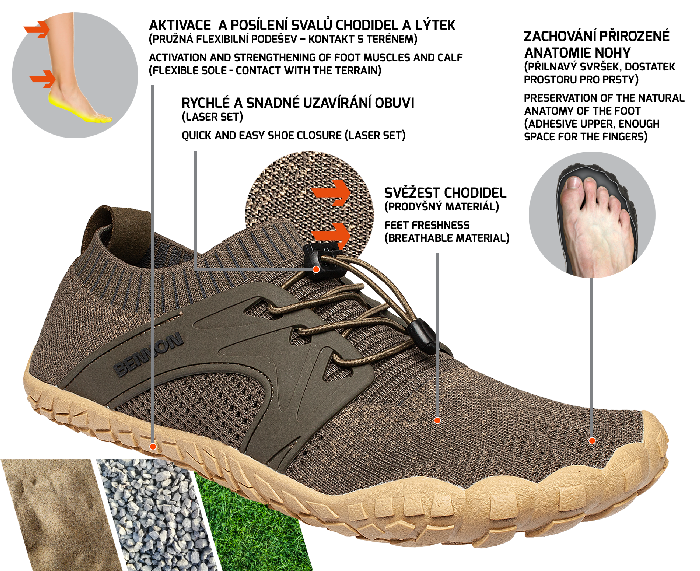 Boty Bosky Khaki — barefoot detail
